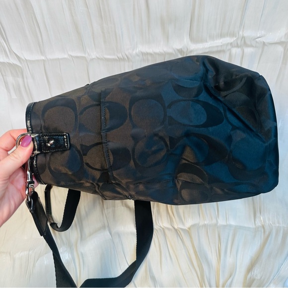 COACH MONOGRAM SIGNATURE NYLON BLACK LARGE TOTE BAG - Picture 9 of 16